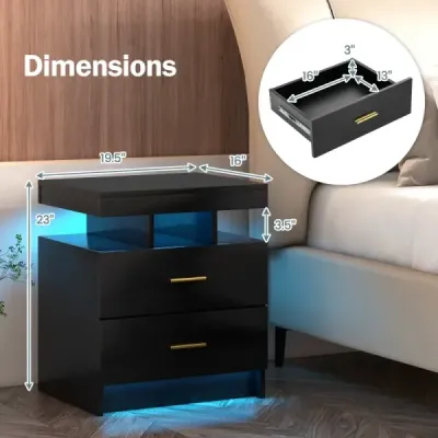 Nočný stolík s LED osvetlením Nočný stolík s 2 zásuvkami 50 x 40 x 58 cm čierny