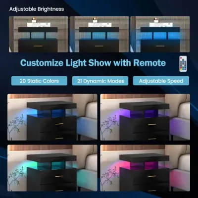 Nočný stolík s LED osvetlením Nočný stolík s 2 zásuvkami 50 x 40 x 58 cm čierny