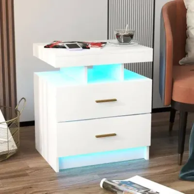 Nočný stolík s LED osvetlením Nočný stolík s 2 zásuvkami 50 x 40 x 58 cm čierny