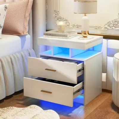 Nočný stolík s LED osvetlením Nočný stolík s 2 zásuvkami 50 x 40 x 58 cm čierny