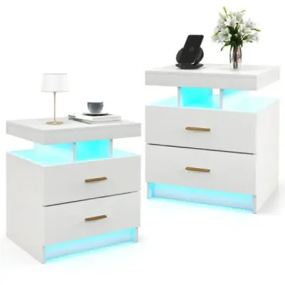 Nočný stolík s LED osvetlením Nočný stolík s 2 zásuvkami 50 x 40 x 58 cm čierny