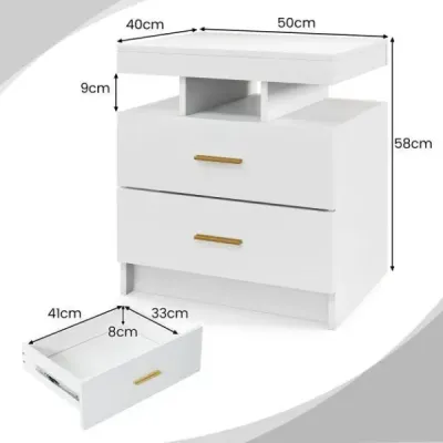 Nočný stolík s LED osvetlením Nočný stolík s 2 zásuvkami 50 x 40 x 58 cm čierny