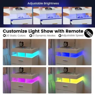 Nočný stolík s LED osvetlením Nočný stolík s 2 zásuvkami 50 x 40 x 58 cm čierny