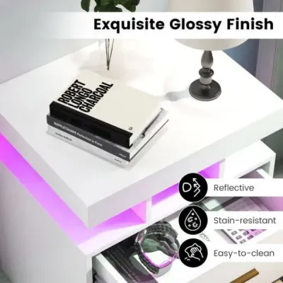Nočný stolík s LED osvetlením Nočný stolík s 2 zásuvkami 50 x 40 x 58 cm čierny