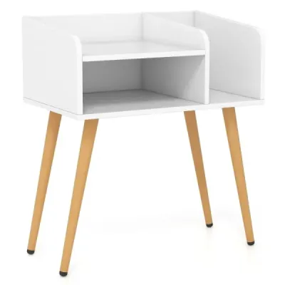 Nočný stolík Nočný stolík s otvorenou priehradkou Rozkladací stolík s kovovými podperami 50 x 32 x 58 cm Biely 1 kus