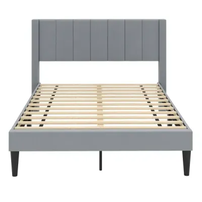Čalúnený rám manželskej postele pre posteľ s plošinou na matrac 200 x 140 cm s čelom, sivý rám postele