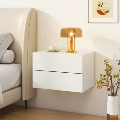 Závesný nočný stolík Nástenná polica s 2 zásuvkami Nástenný stolík 42 x 30 x 28 cm Biely