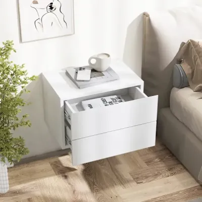 Závesný nočný stolík Nástenná polica s 2 zásuvkami Nástenný stolík 42 x 30 x 28 cm Biely