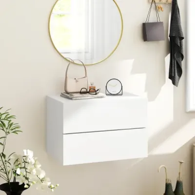 Závesný nočný stolík Nástenná polica s 2 zásuvkami Nástenný stolík 42 x 30 x 28 cm Biely