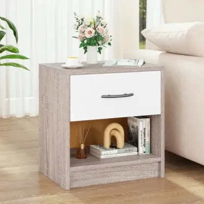 Nočný stolík so zásuvkou Malý nočný stolík s otvorenou priehradkou 38,5 x 28 x 40,5 cm Svetlosivá + biela