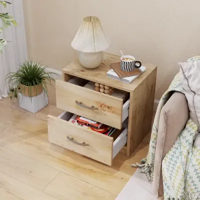 Nočný stolík s 2 zásuvkami Malý príručný stolík Nočný stolík Rozkladací stolík Nočný stolík Dub