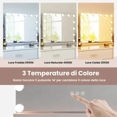 Hollywoodské zrkadlo s osvetlení  stolové zrkadlo s 14 stmievateľnými LED svetlami a 3 farbami svetla 50 x 12 x 43 cm-s