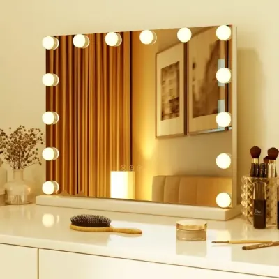 Hollywoodské zrkadlo s osvetlení  stolové zrkadlo s 14 stmievateľnými LED svetlami a 3 farbami svetla 50 x 12 x 43 cm-s
