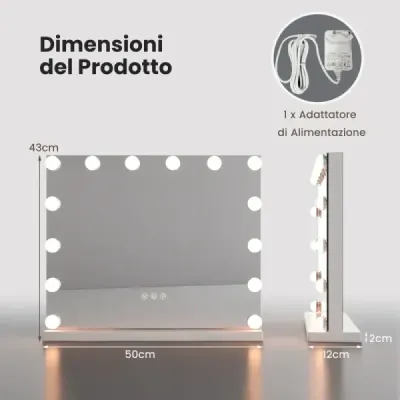 Hollywoodské zrkadlo s osvetlení  stolové zrkadlo s 14 stmievateľnými LED svetlami a 3 farbami svetla 50 x 12 x 43 cm-s