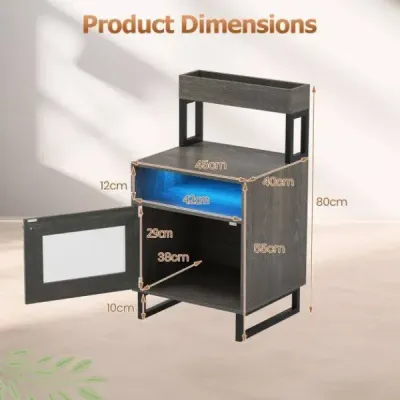 Moderner Nachttisch mit LED-Lichtern & Oberem Tablett Beistelltisch Sofatisch Nachtschrank Grau