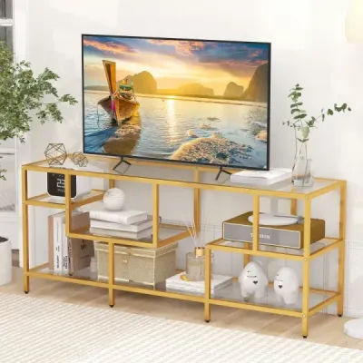 TV skrinka TV stolík pre televízory do 65 palcov TV stolík zlatý 147 x 40 x 62 cm