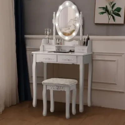 Klasická súprava toaletného stolíka s LED žiarovkami kozmetický stolík 75 x 40 x 146 cm biely