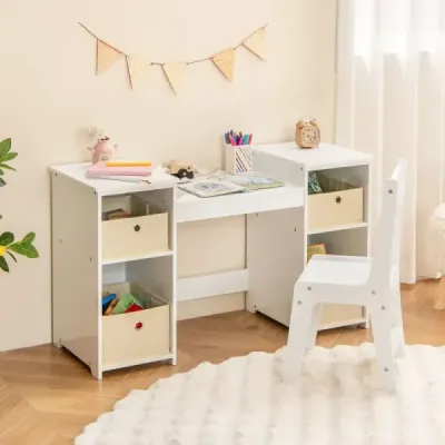 Detský toaletný stolík 2 v 1 s odnímateľným zrkadlom a úložnými boxami Toaletný stolík Biely