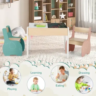 Detský drevený stôl na aktivity a 2 stoličky – modrý