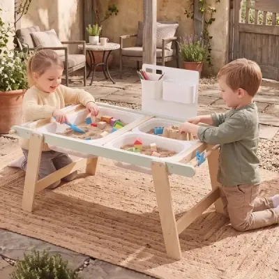 Detský senzorický stôl s obojstrannou doskou a 3 skladacími úložnými boxmi