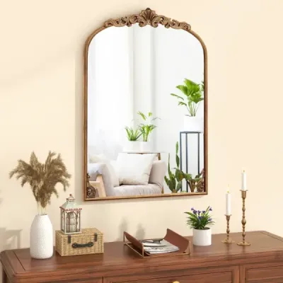Oblúkové nástenné zrkadlo Golden tradičné vintage barokové zrkadlo s kovovým rámom starožitné oblúkové zrkadlo 95 cm x 66 cm