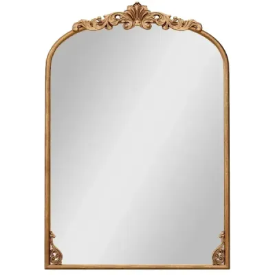Oblúkové nástenné zrkadlo Golden tradičné vintage barokové zrkadlo s kovovým rámom starožitné oblúkové zrkadlo 95 cm x 66 cm