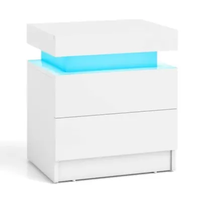 Nočný stolík s LED osvetlením Nočná komoda s 2 zásuvkami Moderný nočný stolík biely
