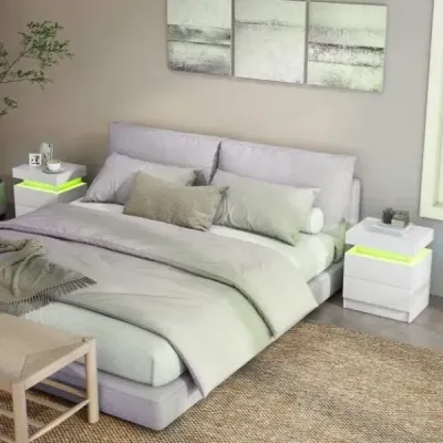Nočný stolík s LED osvetlením Nočná komoda s 2 zásuvkami Moderný nočný stolík biely