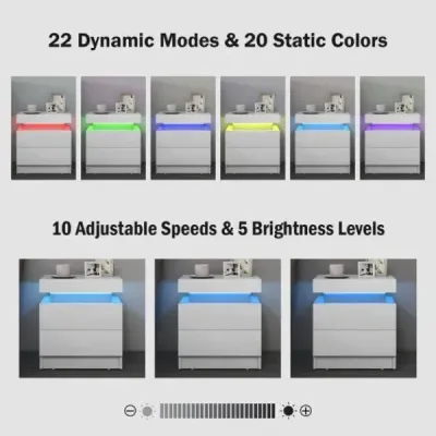 Nočný stolík s LED osvetlením Nočná komoda s 2 zásuvkami Moderný nočný stolík biely