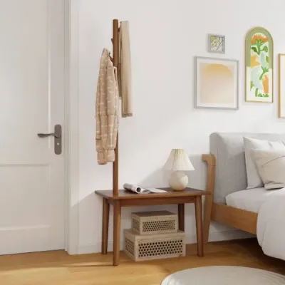 3 v 1 postranný stolík z masívneho dreva s lavicou na topánky 76 x 43 x 168 cm hnedý