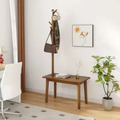 3 v 1 postranný stolík z masívneho dreva s lavicou na topánky 76 x 43 x 168 cm hnedý