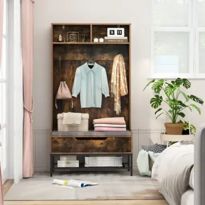 4v1 šatníková skriňa s lavicou Skrinka na topánky 3-háčikový vešiak na šaty vešiak hnedý
