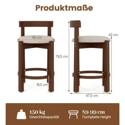 Sada 2 barových stoličiek vo výške baru 62 cm, potiahnuté ľanom, s operadlami a opierkami na nohy
