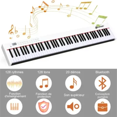 Digitálne piano s 88 klávesmi prenosná elektronická klávesnica 127 x 21,5 x 6,5 cm biela + čierna