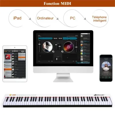 Digitálne piano s 88 klávesmi prenosná elektronická klávesnica 127 x 21,5 x 6,5 cm biela + čierna