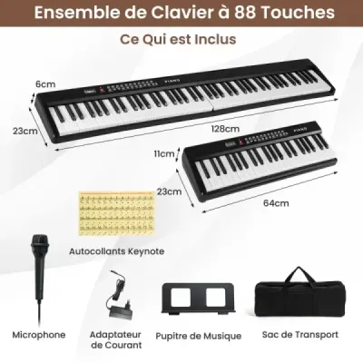 88-klávesová klaviatúra s 1000 rytmami 1000 nôt Skladacie digitálne piano čierna