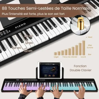 88-klávesová klaviatúra s 1000 rytmami 1000 nôt Skladacie digitálne piano čierna
