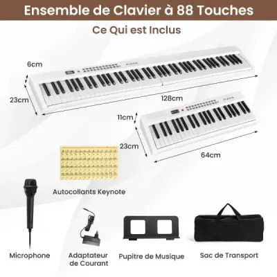 88-klávesová klaviatúra s 1000 rytmami 1000 nôt Skladacie digitálne piano Biela