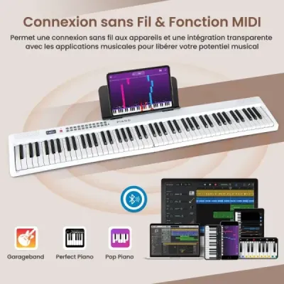 88-klávesová klaviatúra s 1000 rytmami 1000 nôt Skladacie digitálne piano Biela