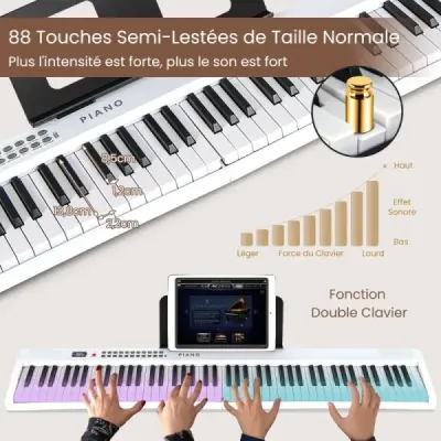 88-klávesová klaviatúra s 1000 rytmami 1000 nôt Skladacie digitálne piano Biela