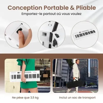 88-klávesová klaviatúra s 1000 rytmami 1000 nôt Skladacie digitálne piano Biela
