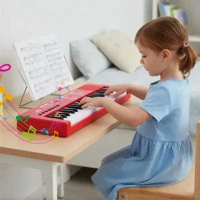 Detský klavírny keyboard, 37 klávesov, prenosný elektrický klavír s 8 rytmami, 8 zvukmi a 22 demami, červený