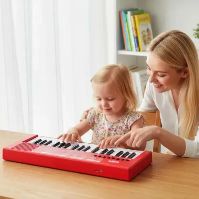 Detský klavírny keyboard, 37 klávesov, prenosný elektrický klavír s 8 rytmami, 8 zvukmi a 22 demami, červený