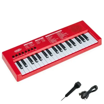 Detský klavírny keyboard, 37 klávesov, prenosný elektrický klavír s 8 rytmami, 8 zvukmi a 22 demami, červený