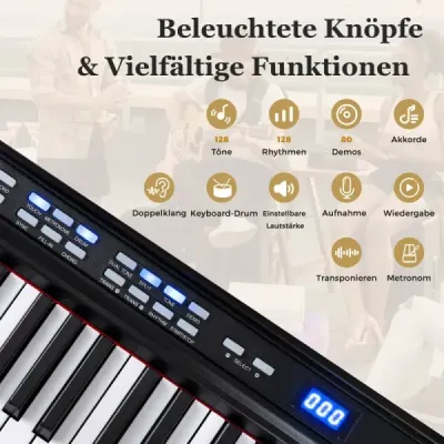 88 klávesové elektrické piano s nastaviteľným stojanom, stoličkou a pedálom sustain Keyboard Čierna