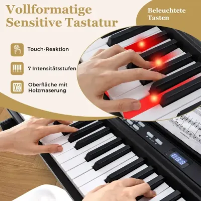 88 klávesové elektrické piano s nastaviteľným stojanom, stoličkou a pedálom sustain Keyboard Čierna