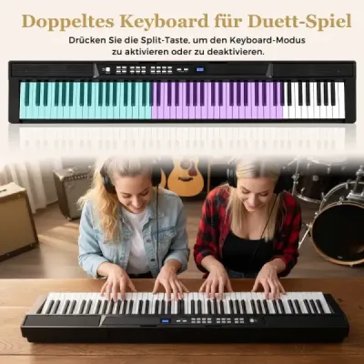 88 klávesové elektrické piano s nastaviteľným stojanom, stoličkou a pedálom sustain Keyboard Čierna