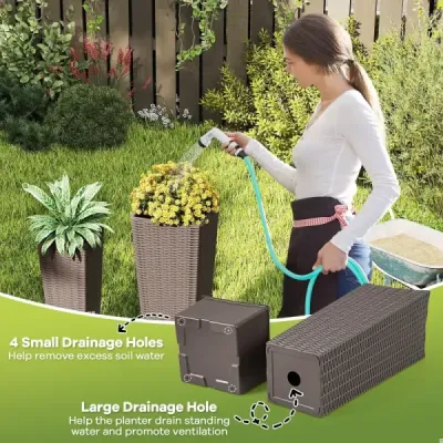 Sada 2 kvetináčov s vnútorným kvetináčom 82 cm / 60 cm vysokých, ratanové kvetináče, stohovateľné kvetináče s drenážnymi otvormi, hnedé