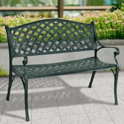 Záhradná lavička Hliníková lavička s podrúčkami Lavička 103 x 55 x 82 cm Antique green