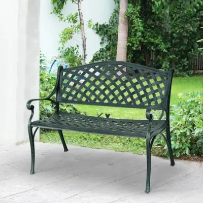 Záhradná lavička Hliníková lavička s podrúčkami Lavička 103 x 55 x 82 cm Antique green